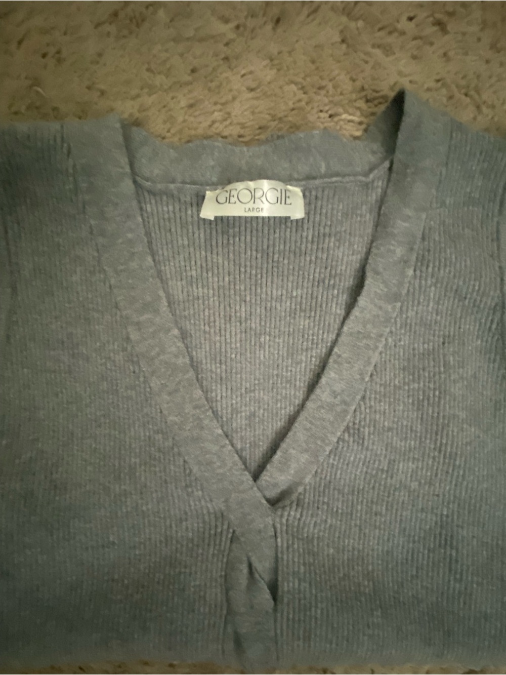 Georgie Women's Light Gray V-Neck Ribbed Sweater